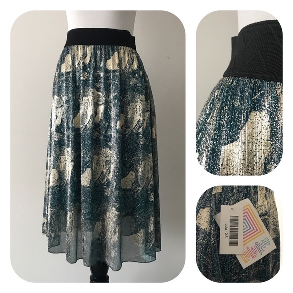 NWT LuLaRoe Lola Skirt XS Elegant Collection Dark Teal & Gold Royal Chiffon NEW - Picture 7 of 7